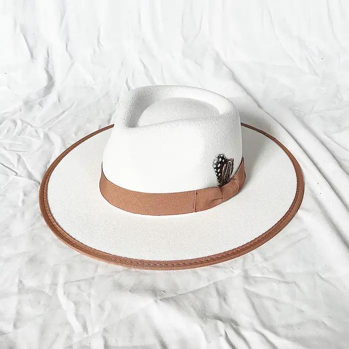 Chapeau Fedora blanc de Style français pour femmes et hommes