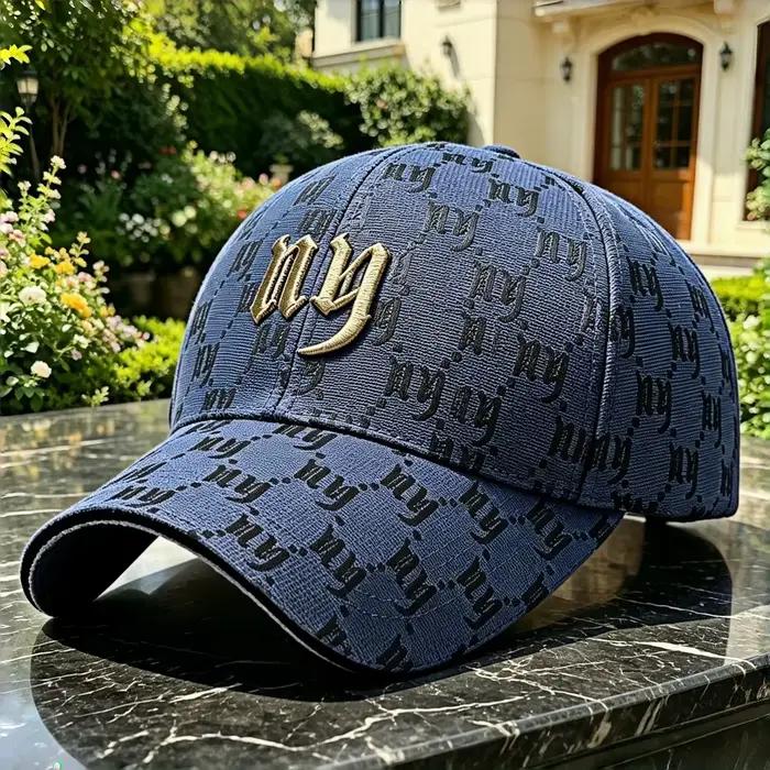 Casquette de baseball pleine longueur style New York - broderie dorée - bord incurvé réglable - chapeau de soleil