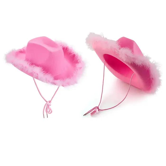 Chapeau Cowboy Vintage à bord plumes moelleuses