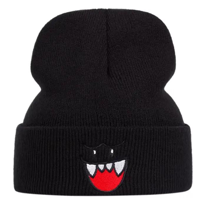 Chapeau tricoté aux expressions heureuses dessin animé sportif pour adultes hiver ski activités de plein air