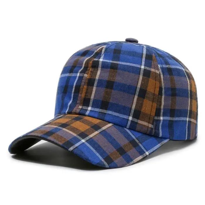 Chapeau décontracté pour femme printemps été à carreaux tendance protection solaire en coton polyester calotte ronde bord flexible occasionnels décontractés