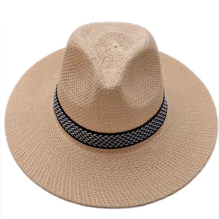 Chapeau de paille unisexe tendance couleur unie pour hommes et femmes