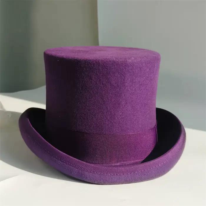 Haut chapeau en laine pour hommes, violet, magicien, chapeau britannique, haut-de-forme, fédras, quatre saisons, occasions formelles et cérémonies