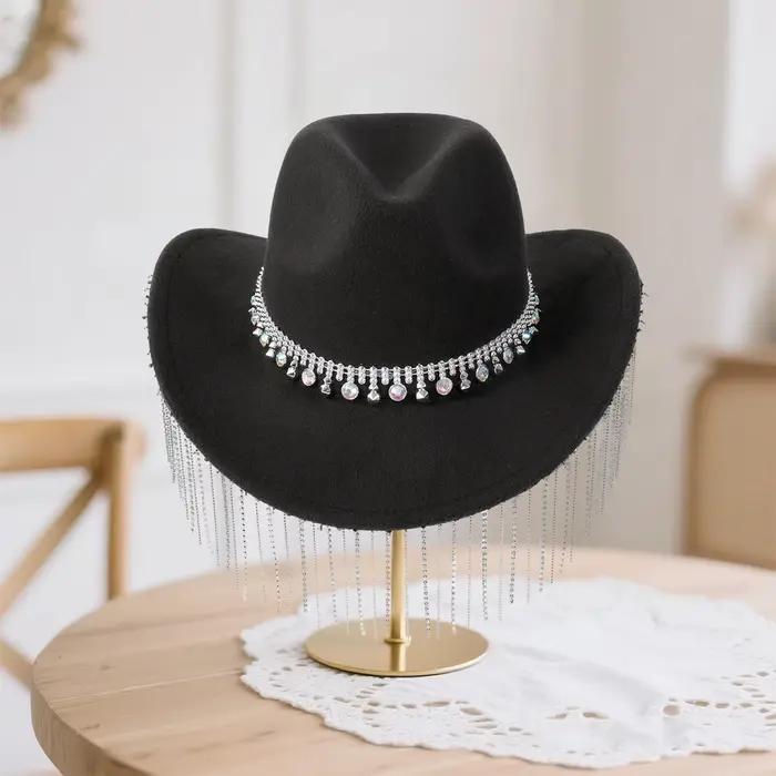 Chapeau de Cowgirl avec pompon en strass pour femmes