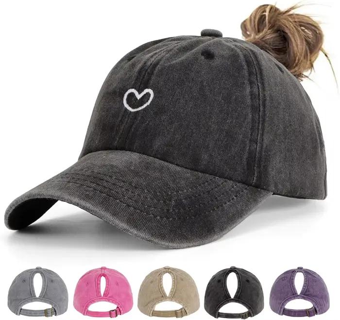 Casquettes pour queue de cheval pour femmes - Casquette de baseball effet vieilli avec trou