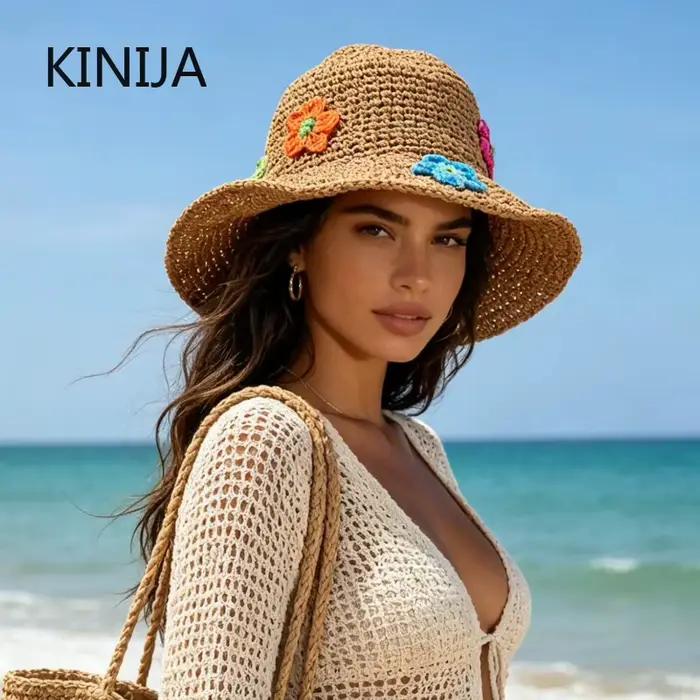 Nouveau Chapeau de Soleil Brodé de Fleurs Fait Main de Haute Qualité