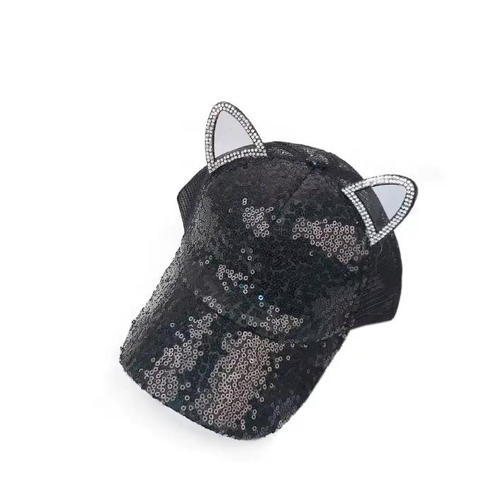 Parent-enfant mode paillettes oreilles bébé chapeau été maille enfants casquette de Baseball dessin animé casquettes de
