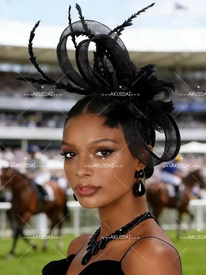 Chapeau fascinateur en plumes noires pour femmes