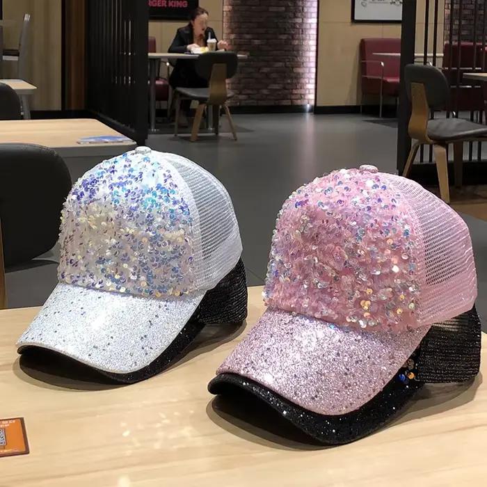 Casquette de baseball à paillettes brillantes pour femmes