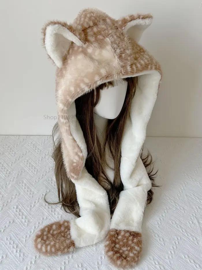 Nouveau chapeau de renne Kawaii fausse fourrure en peluche hiver chaud