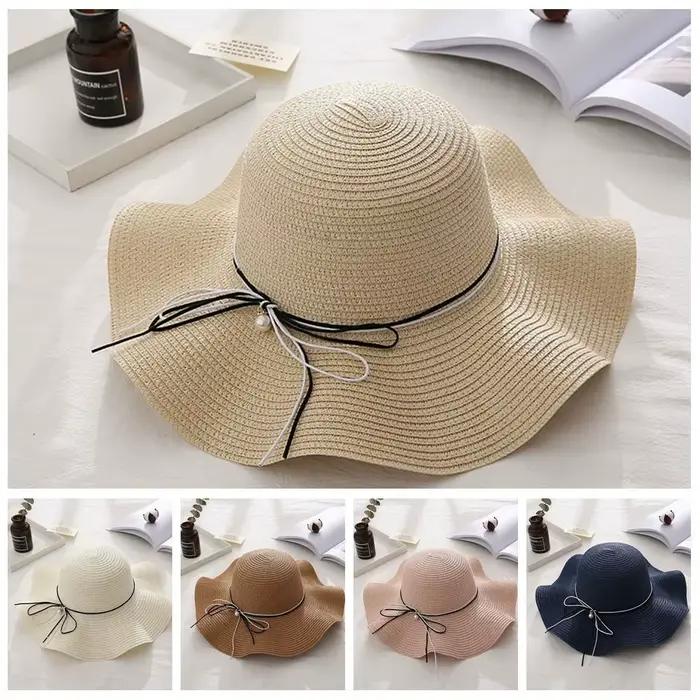Chapeau de paille tendance style français avec perles
