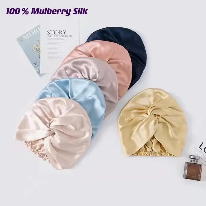 Bonnets de nuit en soie de mûrier pour femmes turban torsadés 19 momme pour chevelure épaisse et sommeil relaxant occasions spéciales