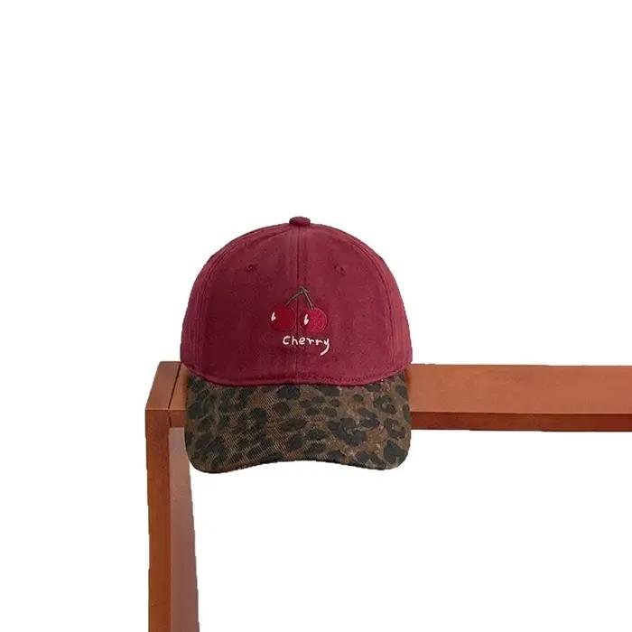 Casquette de baseball unisexe pour enfants imprimée léopard cerise casquette d'été pour garçons et filles occasion sportive et ludique
