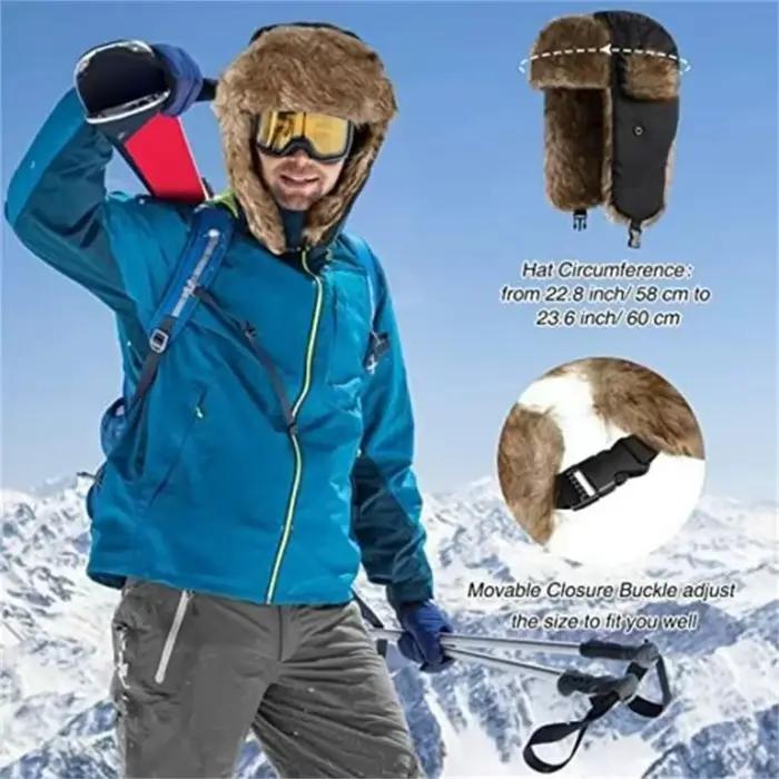 Chapeau d'hiver chaud pour homme style soldat pilote patrouilleur avec protège oreilles en nylon pour ski coupe vent hiver