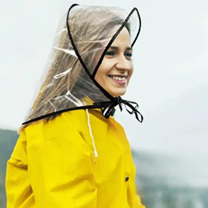 Chapeau de pluie transparent réutilisable imperméable à large bord pour femme
