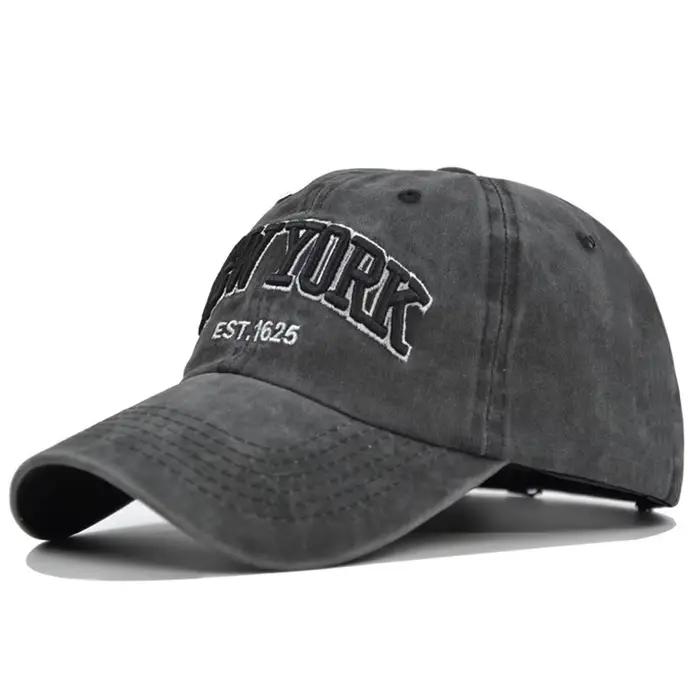 Casquette en coton délavé New York tendance pour hommes et femmes