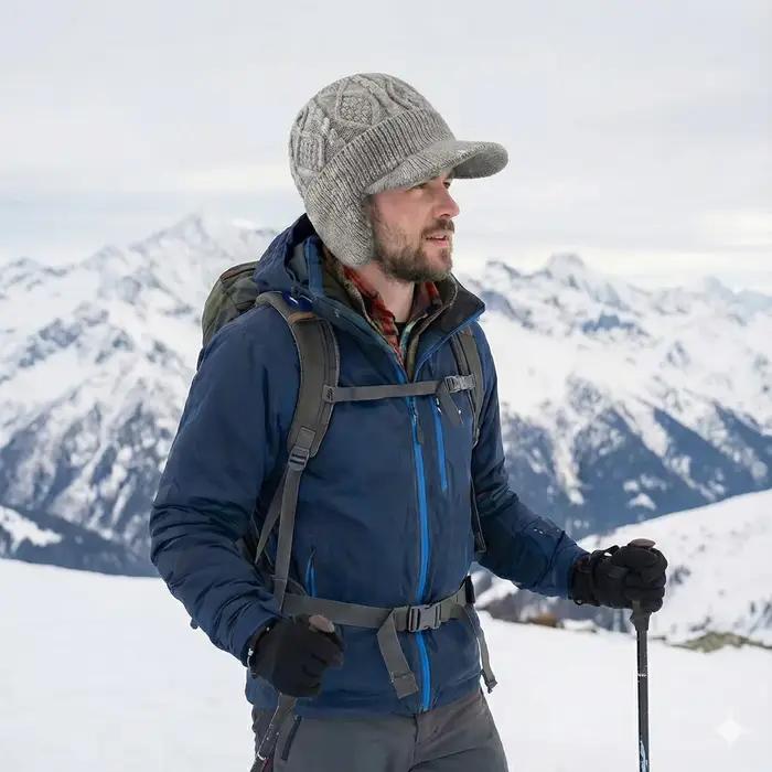 SUPER chaud hiver bonnet chapeau hommes femmes épais polaire doublé casquette avec oreillettes visière bord extérieur