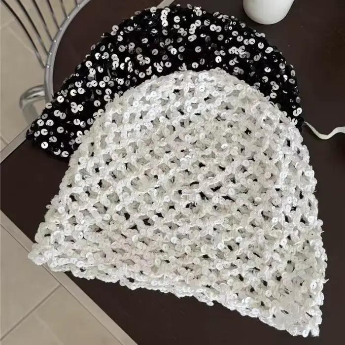 Nouveau paillettes creux pull chapeaux femmes été et automne voyage Photo atmosphère polyvalent décontracté Y2K bonnets