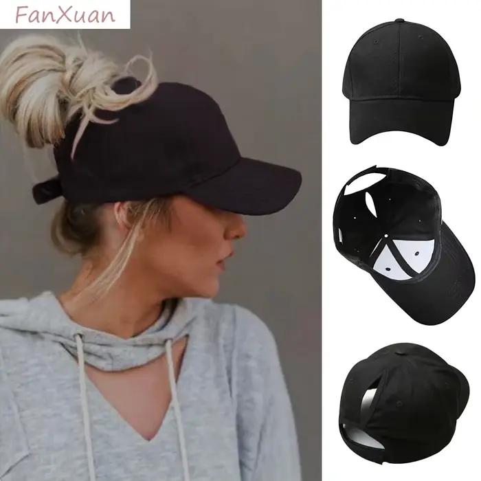 Casquette de baseball queue de cheval haute pour femmes style sportif coton uni réglable extérieure tout l'année