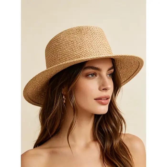 Chapeaux unisexes DIY en raphia pur beige à large bord pour femmes et hommes