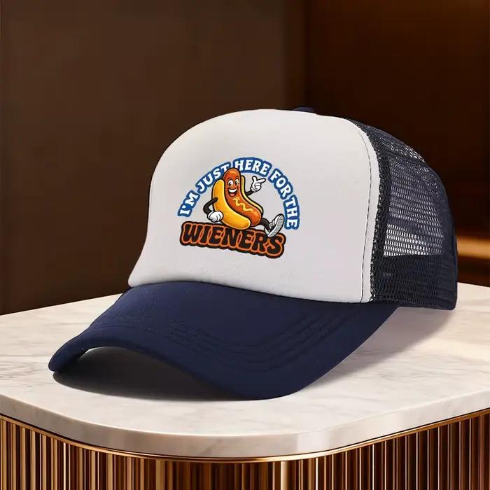 Casquette de baseball unisexe en maille respirante avec slogan amusant sur le thème des hot-dogs