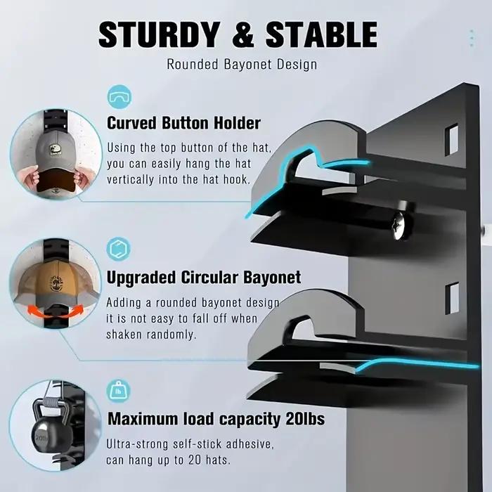 Support mural noir pour casquettes de baseball – Organisateur de rangement pour porte de placard