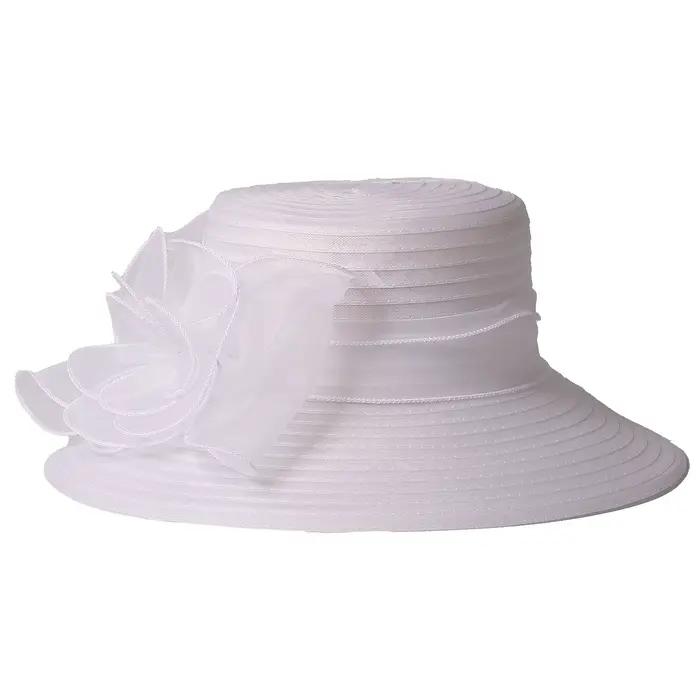 Chapeau de mariage royal blanc et rouge à large bord FS avec fleur