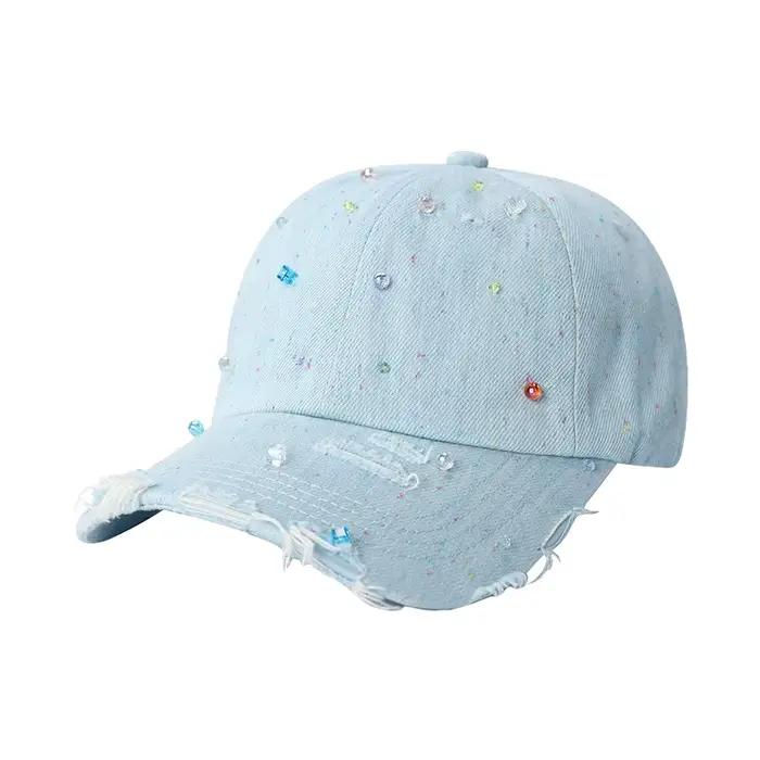 Casquette de baseball ELFSACK en jean déchiré avec perles colorées pour femmes style urbain plage décontracté quatre saisons