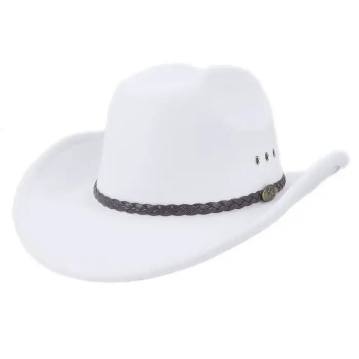 Vintage Western blanc Cowboy chapeau femmes hommes Style ethnique feutre Fedora