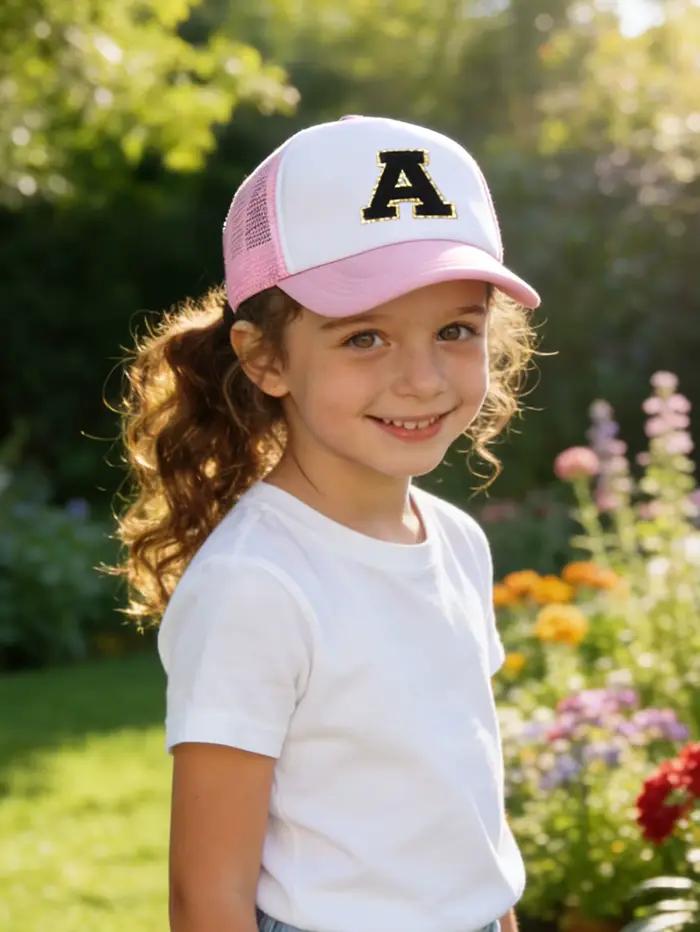 1 chapeau rose avec motif de 26 lettres