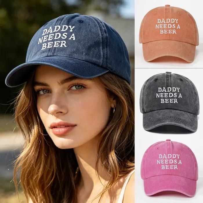 Casquette de baseball 'Daddy Needs A Beer' en denim délavé