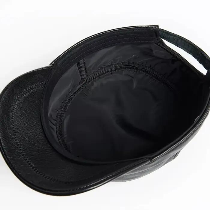 Casquette d'hiver en cuir véritable pour personnes d'âge moyen et âgées