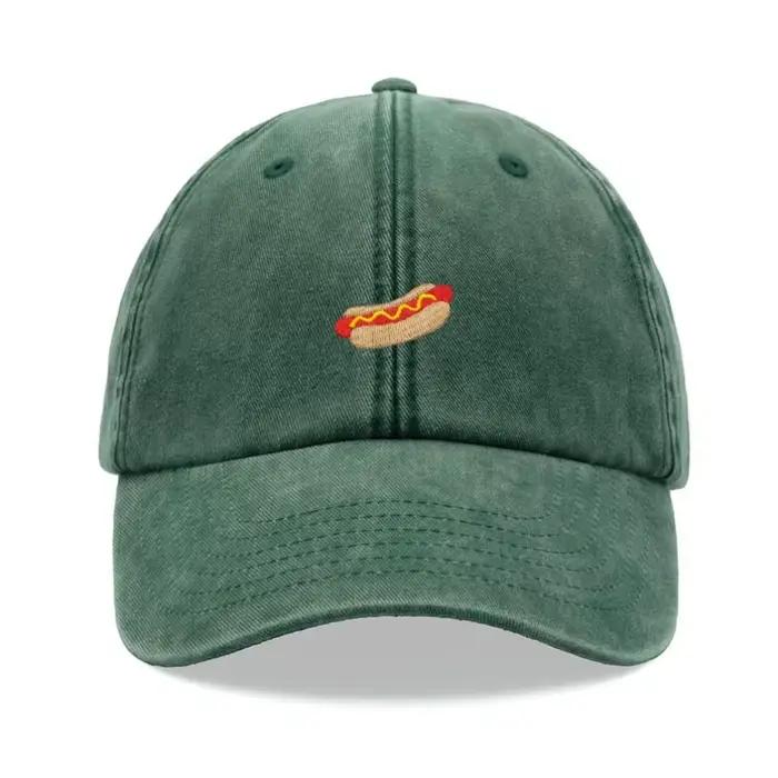 Casquette de baseball Hotdog vintage délavée unisexe, style 'Dad Hat', réglable, effet vieilli, pour le sport, la protection solaire, la randonnée, le jardinage, drôle, été, vacances