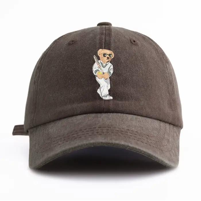 Casquette de baseball délavée à imprimé ours pour adultes