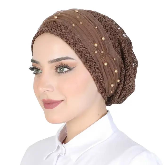 Nouveau bonnet pour femme en coton perlé et maille
