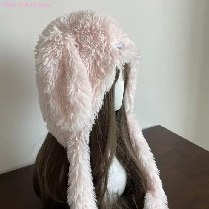 Chapeau de bombardier en peluche avec oreilles de lapin souples chaleureux et protecteur pour hommes en fibre acrylique adapté pour le ski randonnée et les journées hivernales