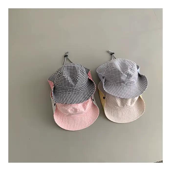 Chapeau de pêcheur personnalisé en coton pour enfants de 4 à 6 ans, reversible avec motifs plaid, pour occasions extérieures et intérieures