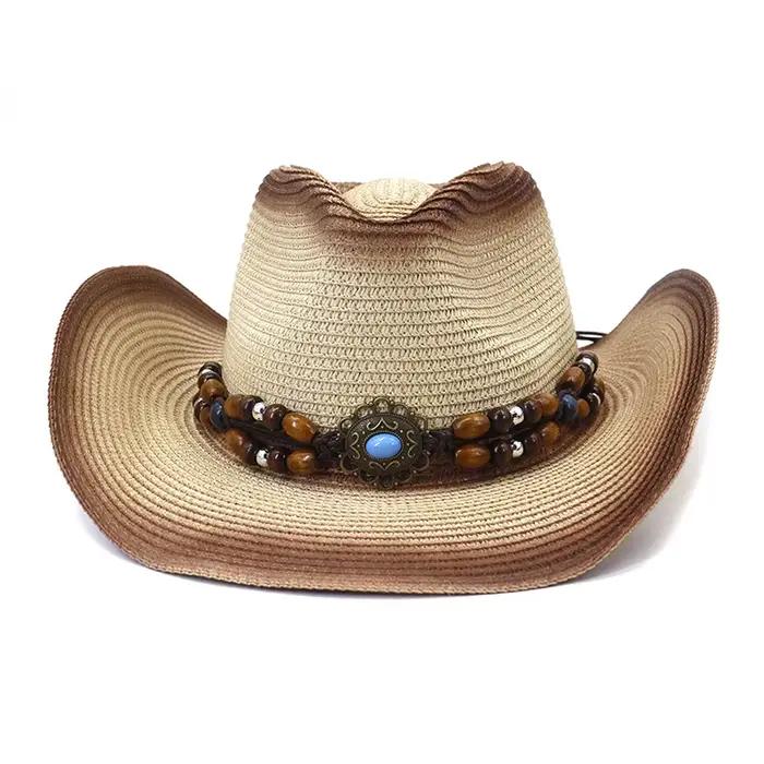 Chapeaux de Cowboy en paille perlé décoratif pour femmes et hommes