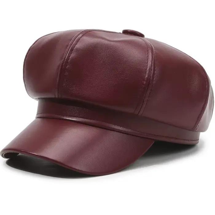 Nouveau chapeau octogonal en cuir Pu de Style coréen pour hommes et femmes
