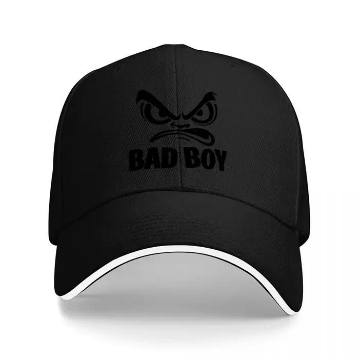 Casquette de baseball noire brodée avec logo BAD BOY et motif visage en colère