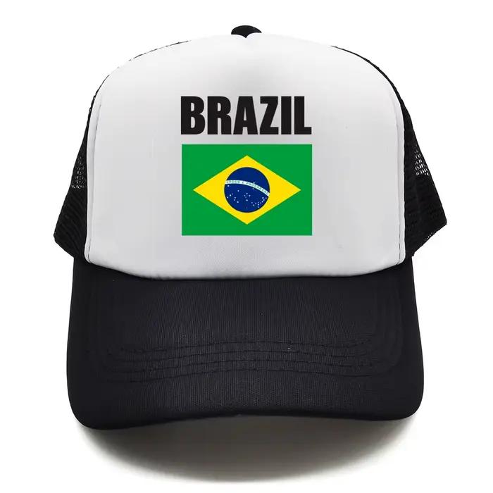 Casquette de baseball réglable en maille filet avec drapeau du Brésil pour adultes