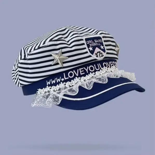 Chapeau femme octogonal rétro marin blanc polyvalent pour vacances et occasions spéciales