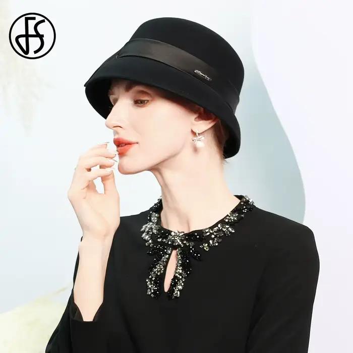 Fedoras en laine avec nœud papillon pour femme