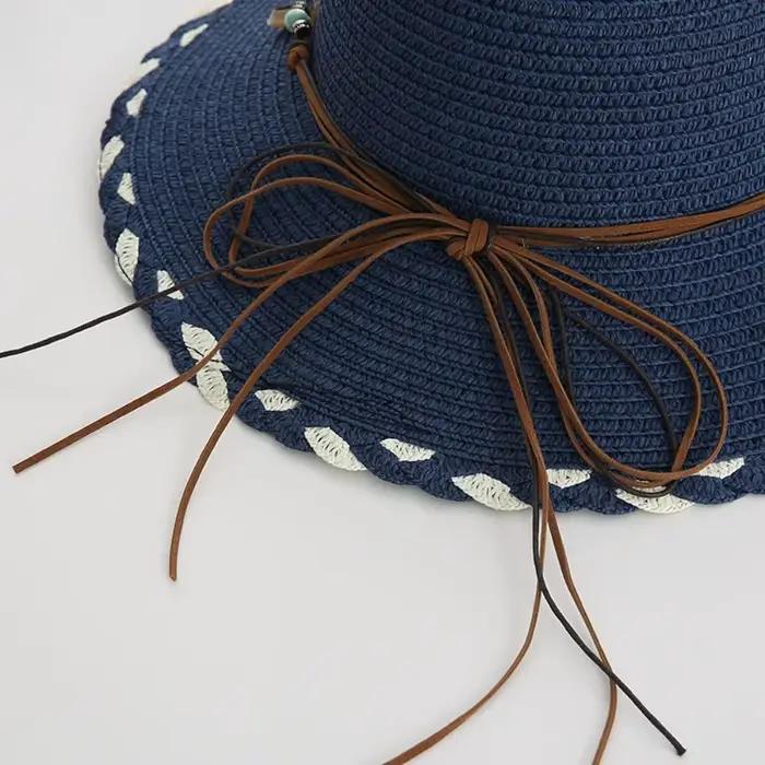 Chapeau de paille bohème style western avec lanière perlée