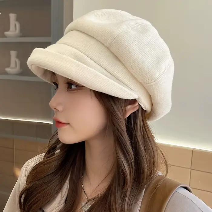 Chapeau octogonal incurvé en laine de style rétro britannique pour femmes