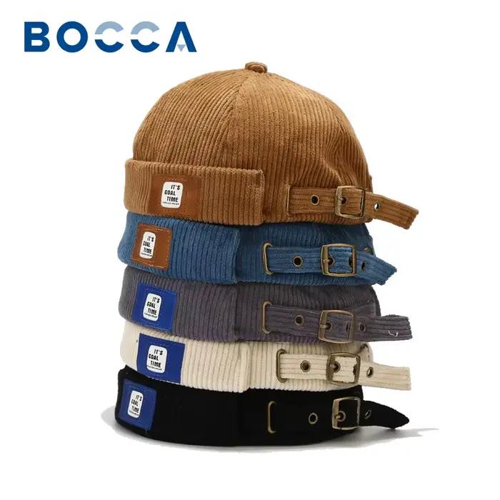 Bocca Beanie chapeaux sans bords chapeau casquettes pour hommes femmes velours côtelé dôme réglable Vintage couleur unie unisexe hiver printemps automne