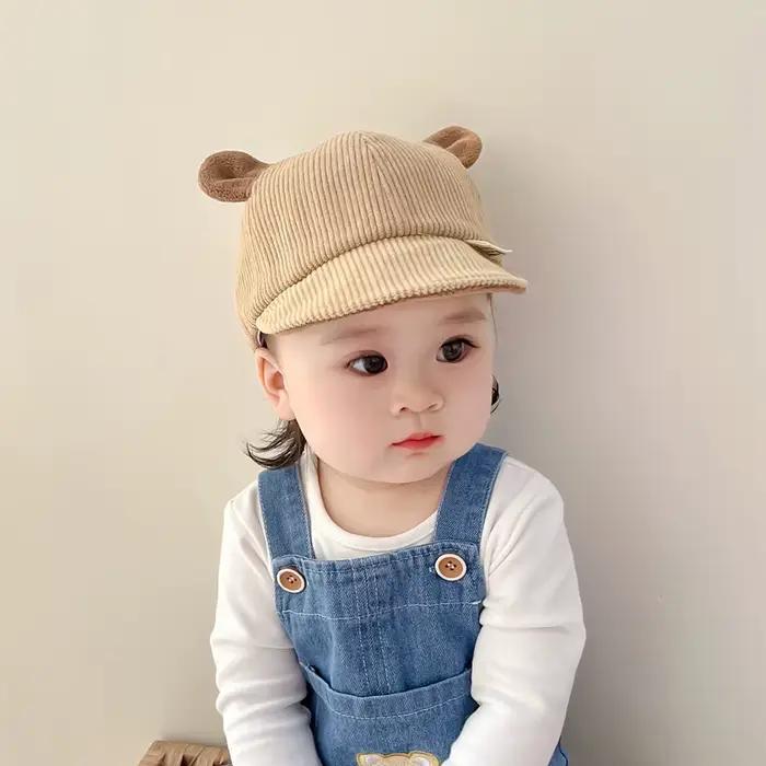 Nouveau chapeau de bébé en velours côtelé couleur unie mignon ours oreille réglable casquettes de Baseball nouveau-né enfant en bas âge garçon fille chapeaux de soleil hiver printemps