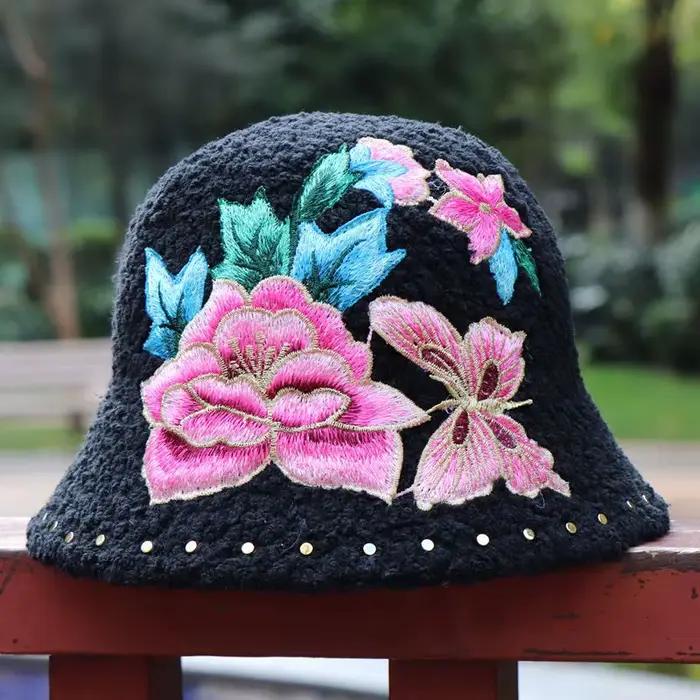 Sherpa coupe-vent chapeaux hiver garder au chaud épais Style ethnique brodé Floral chapeau de soleil de luxe touristique plage pêcheur seau casquettes