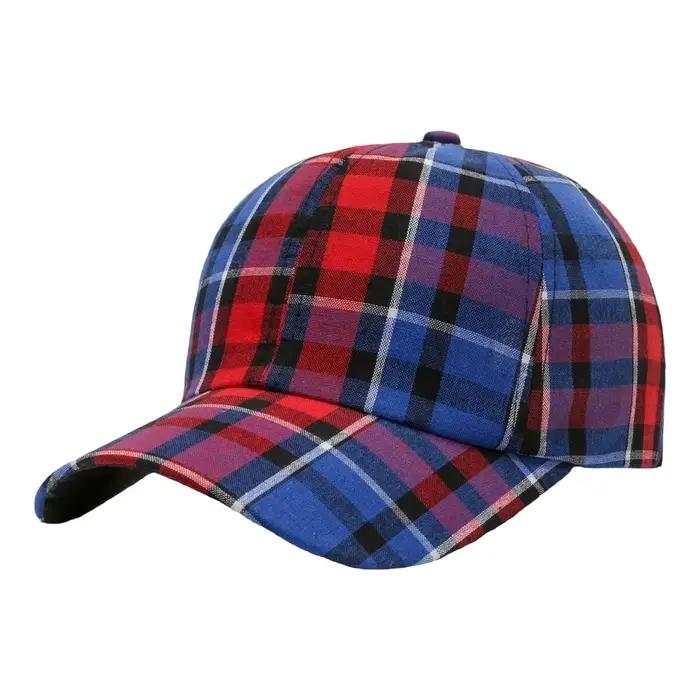 Chapeau décontracté pour femme printemps été à carreaux tendance protection solaire en coton polyester calotte ronde bord flexible occasionnels décontractés