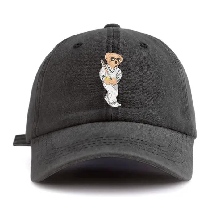 Casquette de baseball délavée à imprimé ours pour adultes